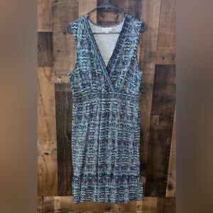 Fashion Bug Blue and White Geometric Sleeveless Midi Dress